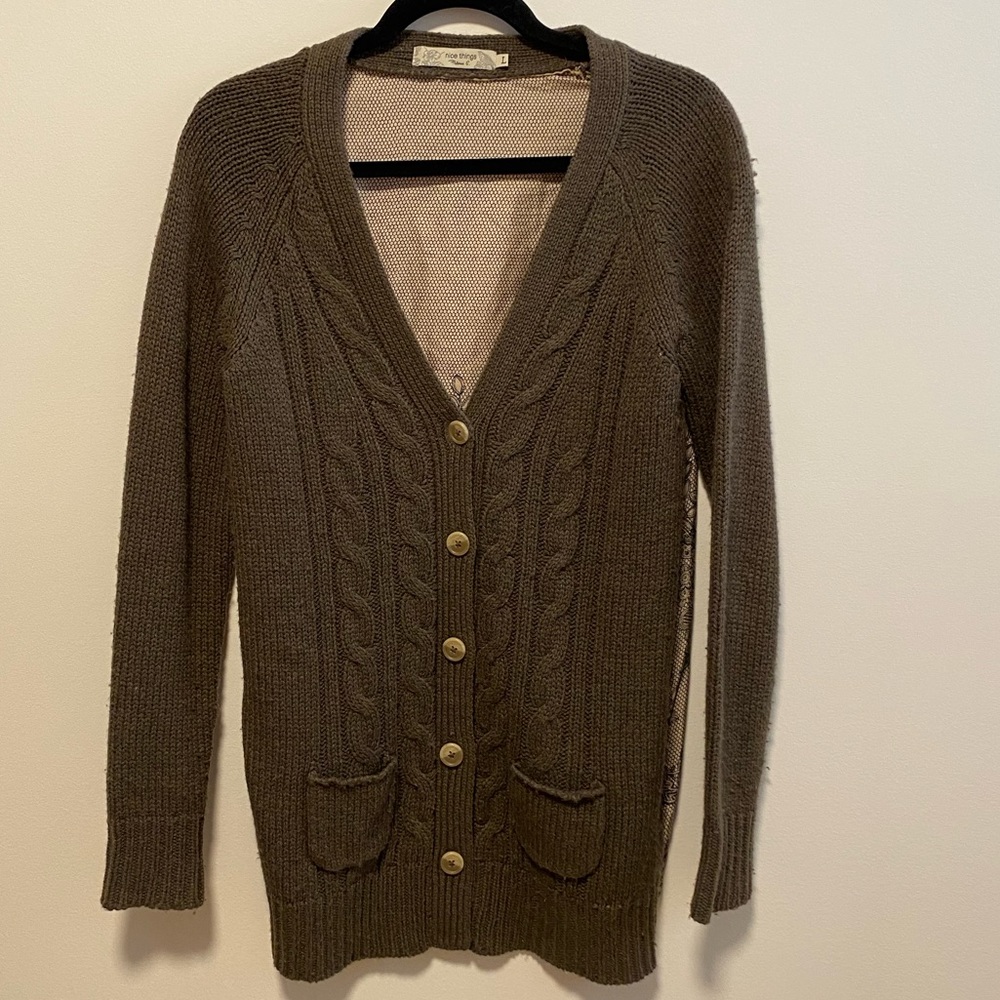 Wool cardigan with silk panel back - size L